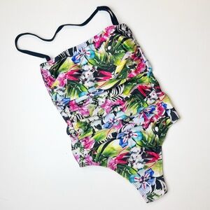 •DANIELA CORTE• Floral One Piece Ruched Strapless Cheeky Swimsuit Size XS